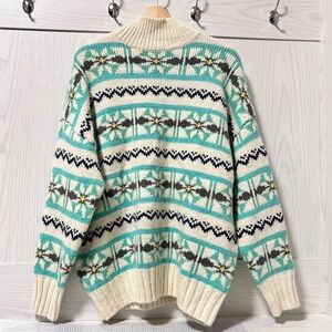 American Eagle Outfitters Sweater Women Small Mint Blue Argyle Ski Knit Oversize